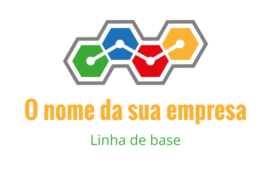 Design de logo hexagonal colorido com formas interconectadas em verde, vermelho, azul e amarelo