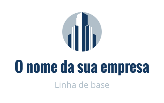 Design de logo circular moderno com arranha-céus azuis em fundo claro