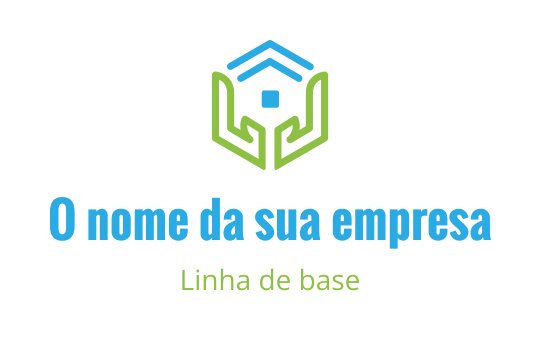 Design de logo moderno com uma casa e mãos em verde e azul