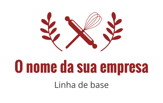 Logo de batedor e rolo de massa com detalhes em folhas vermelhas