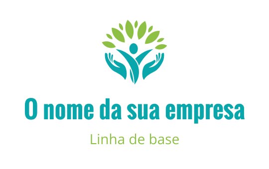 Design de logo moderno com uma árvore estilizada e mãos em verde e azul