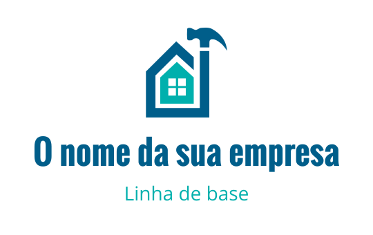 Logo de casa moderna com um martelo e detalhes em azul
