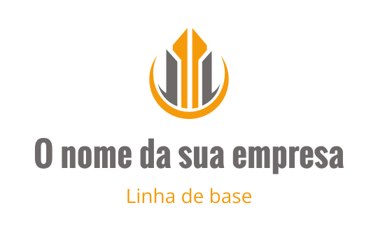 Design de logo moderno com uma caneta estilizada e elementos circulares em laranja e cinza