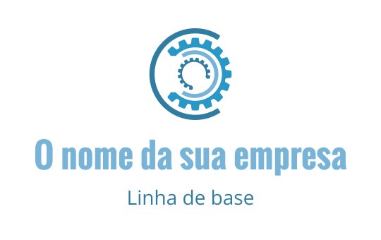 Design de logo moderno em azul com engrenagem, elementos circulares e tipografia limpa