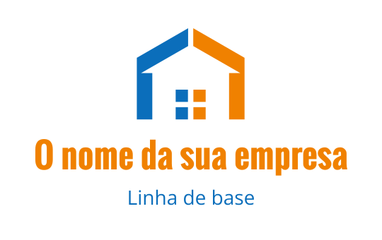 Logo de casa moderna com elementos azuis e laranjas