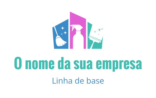 Design de logo colorido com ferramentas de limpeza e um frasco spray