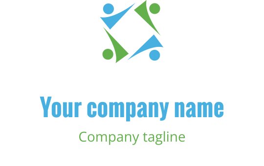 Design de logo colorido com formas interconectadas em azul e verde