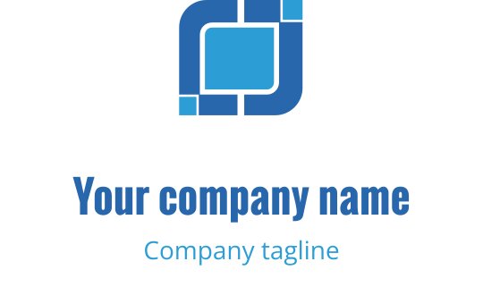 Logo moderno em azul com formas geométricas e linhas limpas