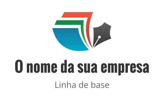 Design de logo colorido com formas sobrepostas e uma ponta de caneta