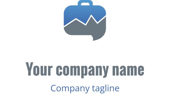 Design de logo moderno com gráfico de mala e montanha em tons de azul