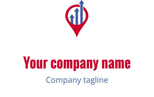 Design de logo moderno de marcador de localização com setas para cima em azul e vermelho