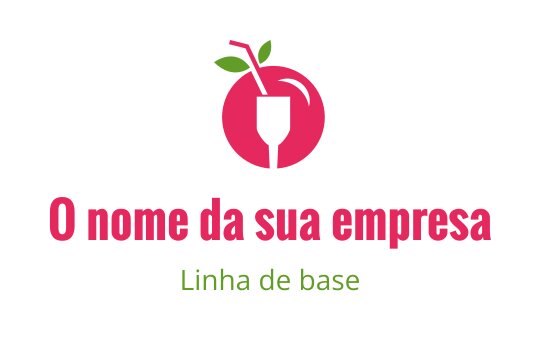 Design de logo colorido com um copo, frutas e uma folha