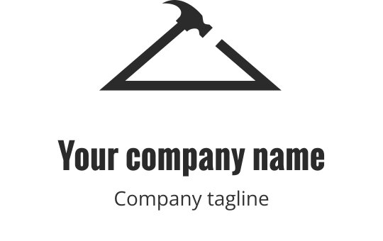 Design de logo minimalista com um martelo sobre a silhueta de uma montanha