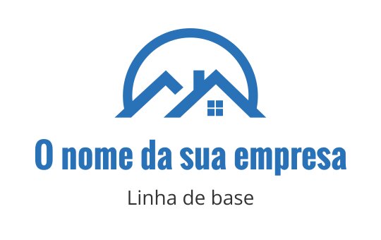 Logo moderno azul com casas estilizadas sob um arco