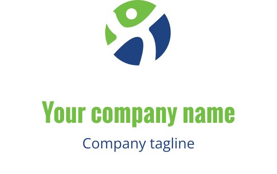 Design de logo moderno com uma figura estilizada em verde e azul