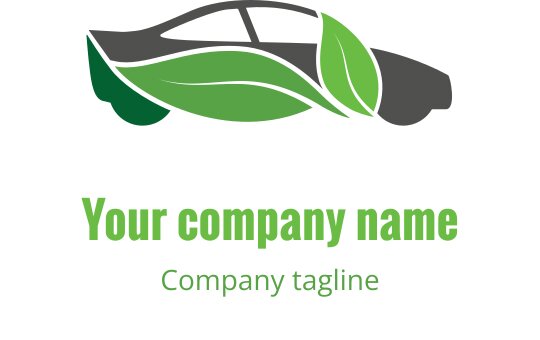 Design de logo moderno de carro com folhas verdes e uma silhueta elegante