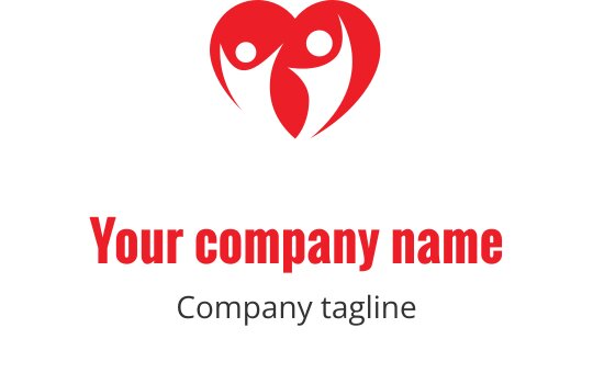 Logo em forma de coração com duas figuras em vermelho e preto