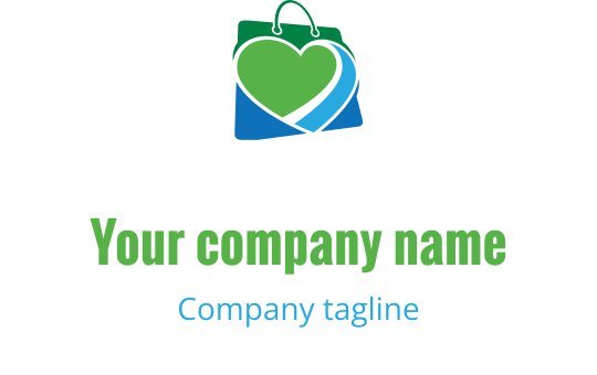 Design de logo criativo em forma de coração com elementos de compras verde e teal