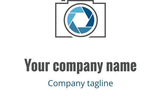 Design de logo moderno com uma lente de câmera estilizada em cinza e verde-água