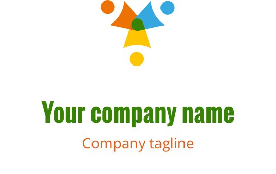 Design de logo colorido com formas abstratas e uma figura central
