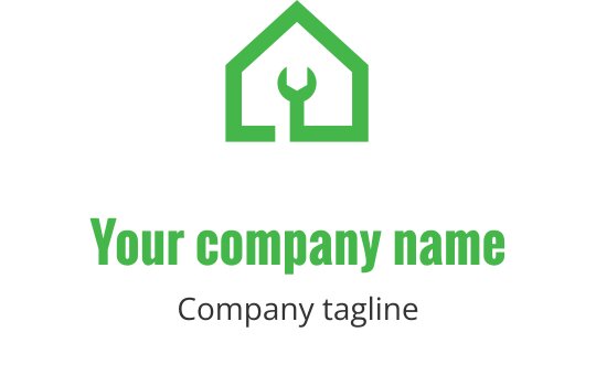 Logo de casa moderna verde com uma chave inglesa dentro do contorno do telhado