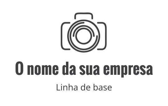 Design de logo minimalista de câmera com lente circular e texto em negrito