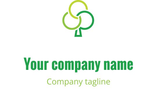 Design de logo moderno de árvore com círculos verdes sobrepostos e tronco