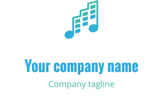 Logo vibrante com notas musicais sobrepostas em ciano e azul