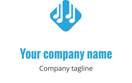 Design de logo azul criativo com ondas sonoras estilizadas e notas musicais