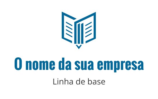 Logo de livro moderno azul com páginas abertas e um lápis