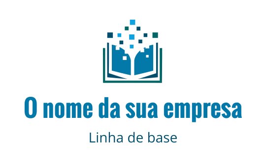 Logo moderno azul com um livro aberto e elementos em pixel