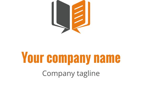 Design de logo moderno com um livro aberto em cinza e laranja