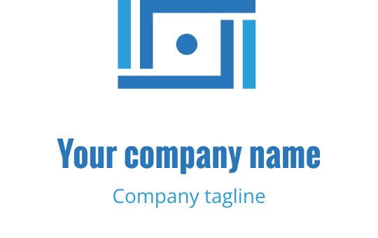 Logo moderno em azul e verde-água com formato estilizado de câmera