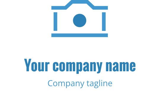 Logo moderno em azul e verde-água com formato estilizado de câmera