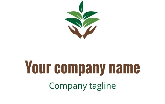 Design de logo moderno com mãos cuidando de folhas verdes