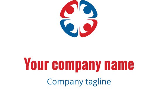 Design de logo colorido com mãos vermelhas e azuis entrelaçadas