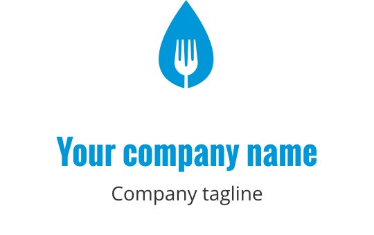 Design de logo moderno em azul com garfos estilizados em arranjo dinâmico