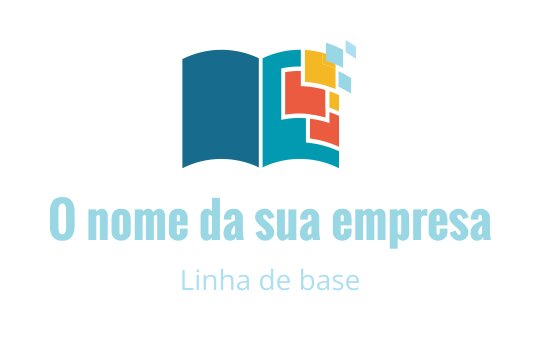 Logo de livro aberto colorido com formas abstratas e quadrados vibrantes
