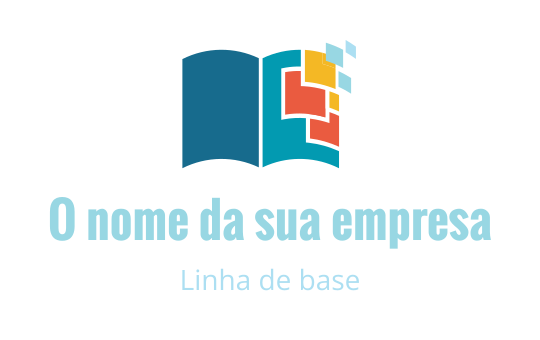 Logo de livro aberto colorido com formas abstratas e quadrados vibrantes