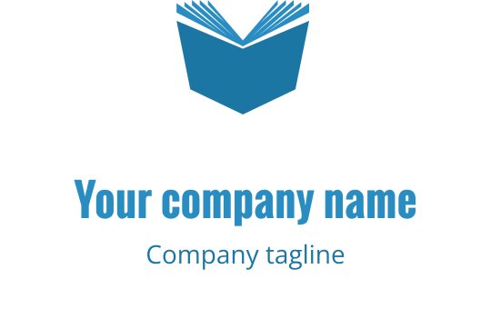 Logo de livro moderno em azul com páginas estilizadas e tipografia limpa