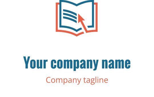 Design de logo moderno de livro aberto com uma seta e cores vibrantes