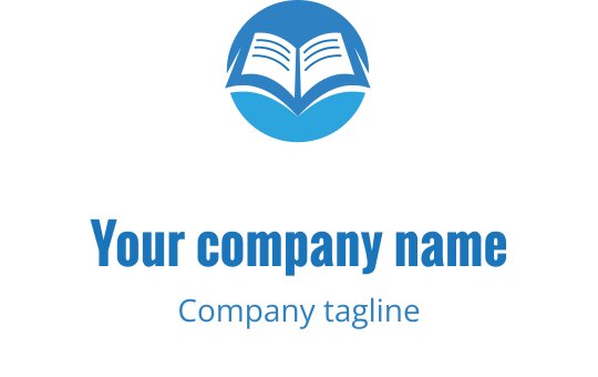 Logo moderno azul com um livro aberto e fundo circular
