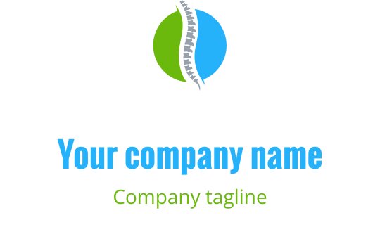Design de logo moderno com uma forma circular verde e azul e um elemento de coluna