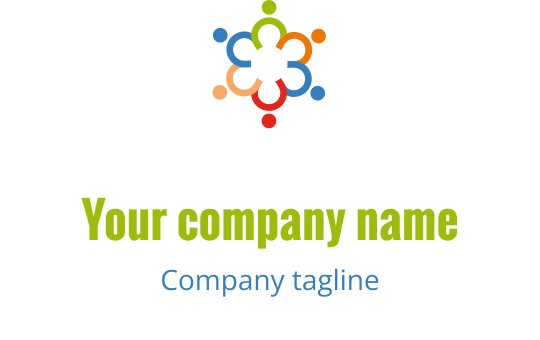 Design de logo com círculos interconectados coloridos e forma floral moderna