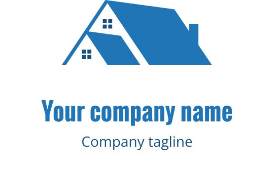 Logo de casa moderna azul com telhado triangular e janelas