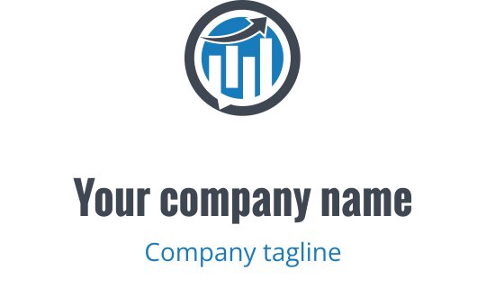 Design de logo moderno com gráfico circular e seta para cima em azul