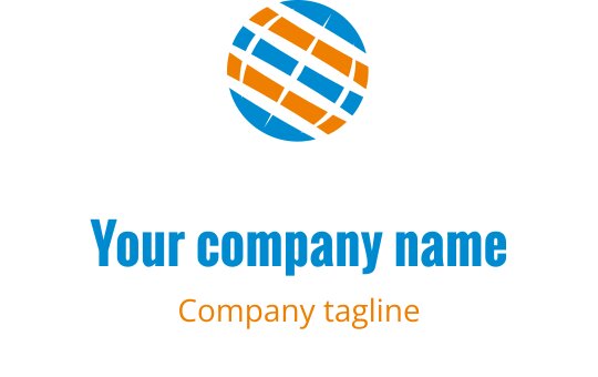 Logo moderno em azul e laranja com um globo estilizado