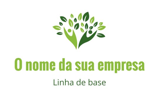 Design de logo moderno com uma árvore verde, figuras humanas e folhas