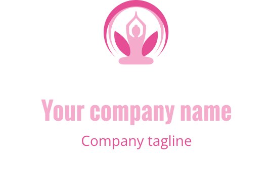 Design de logo elegante em rosa com figura meditativa e pétalas de lótus