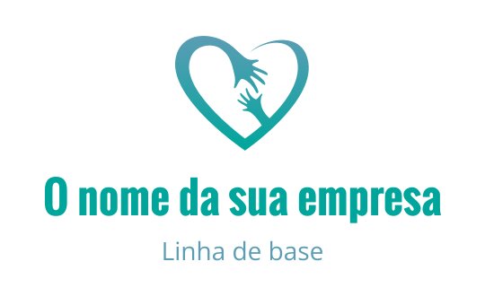 Logo em forma de coração com duas mãos em tons de verde-azulado